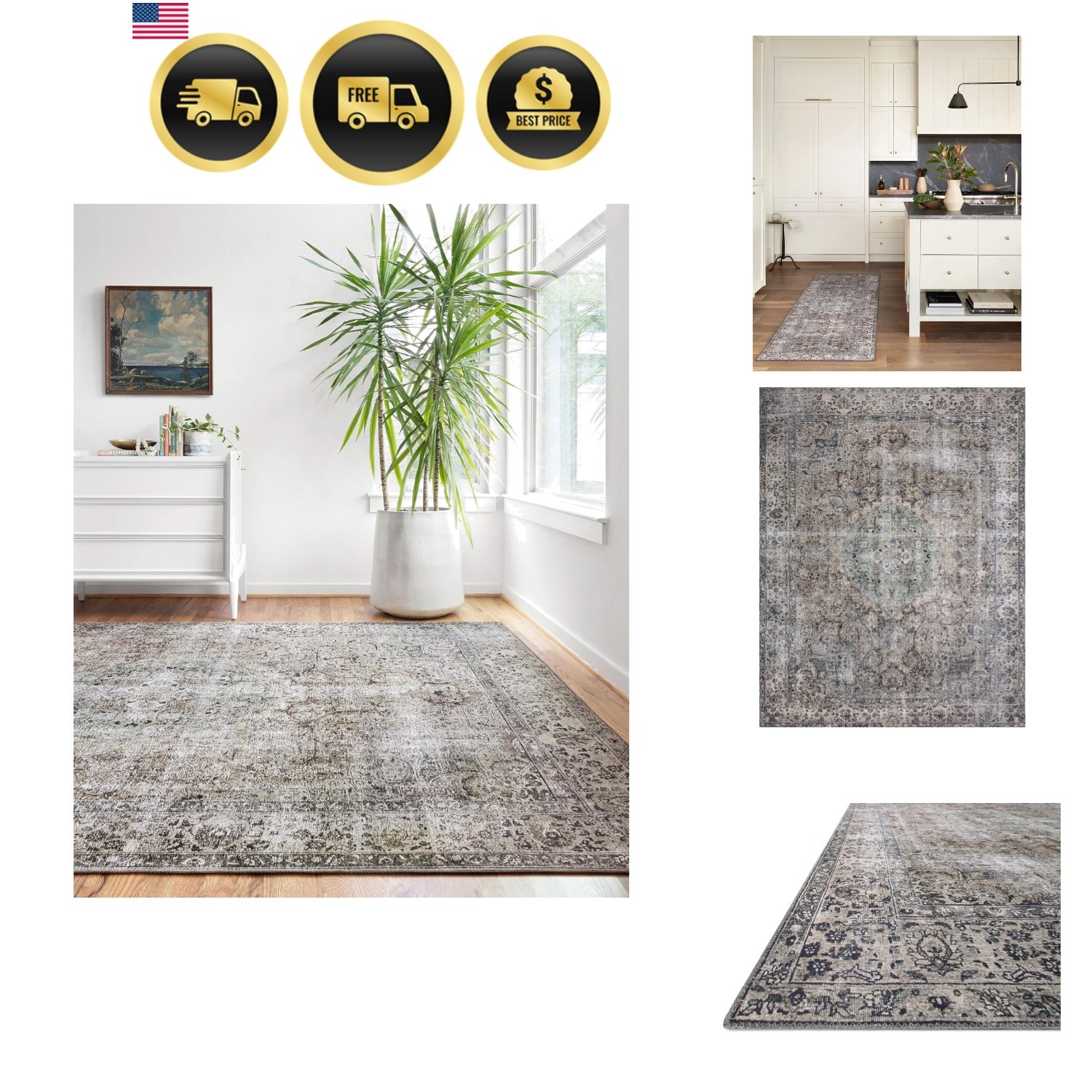 Layla Collection LAY-06 Taupe/Stone 2′-3″ x 3′-9″ .13″ Thick Accent Rug, Soft…