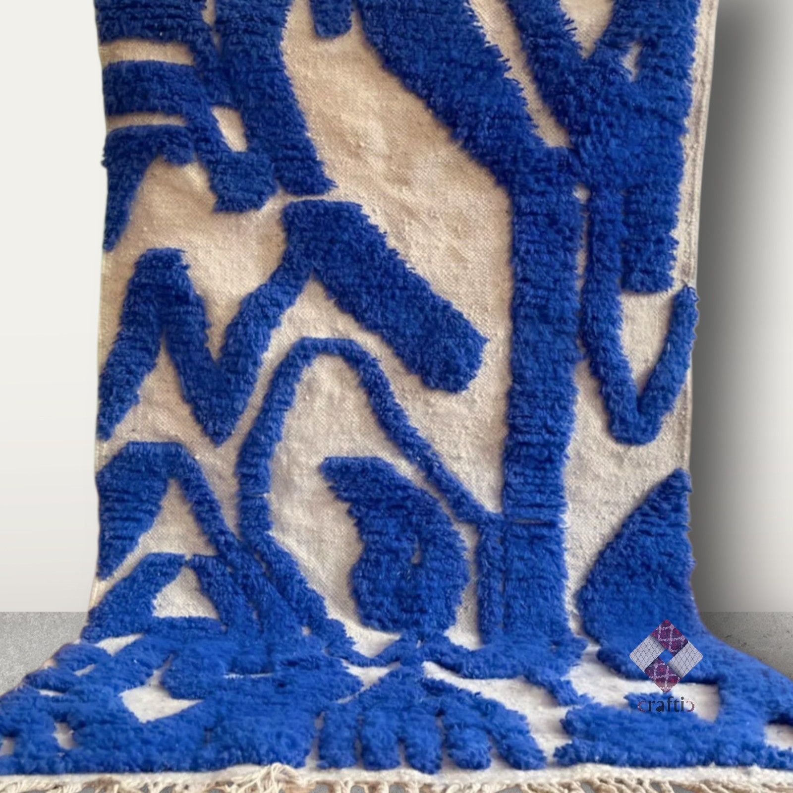 Rug Moroccan Blue White Berber handmade Wool Tufted Beni Ourain Custom Carpet