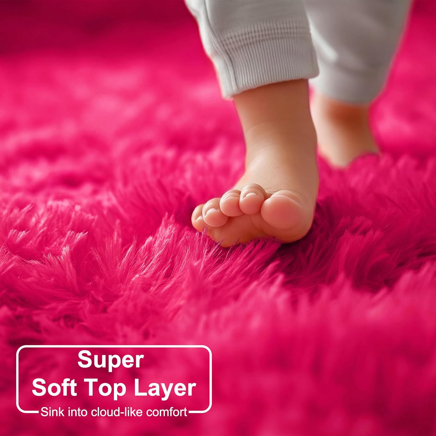 Hot Pink Fluffy round Rug 4Ft for Girls Bedroom Kids Room Nursery | Shaggy Plush