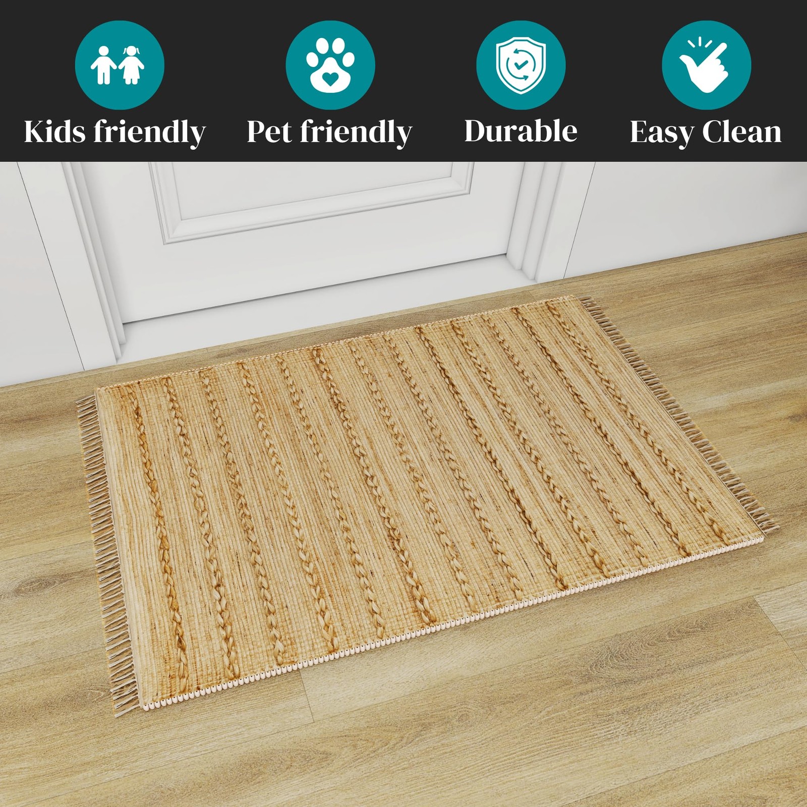 Jute Entryway Rug 2×3 ft Natural Hand-Woven Non-Slip Doormat – Indoor Outdoor