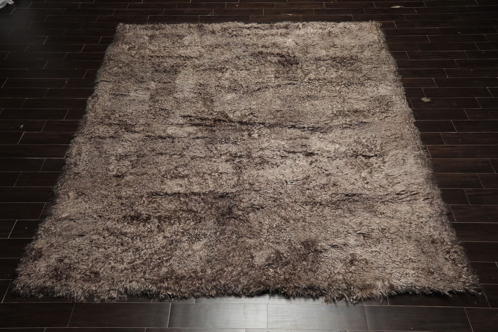 9’5”x9’5” Square Polyster Brown Shag Plush Pile Felt Backing Rug