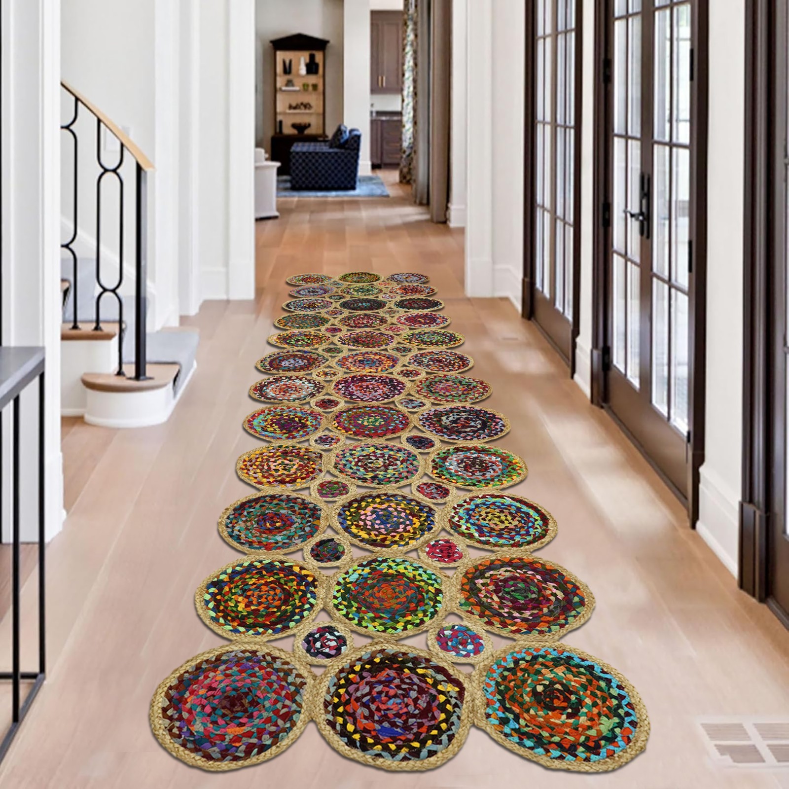 Chindi cotton jute scalloped hand braided area rug living room runner kilims 4×6