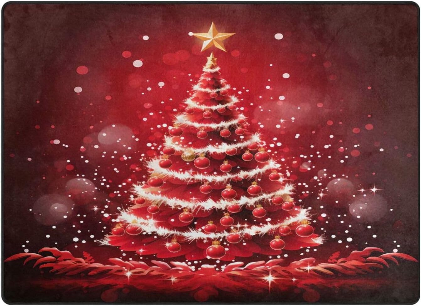 Red Christmas Rug, Poinsettia Rug, Christmas Decorations Rug, 4′ x 5’3″ NEW