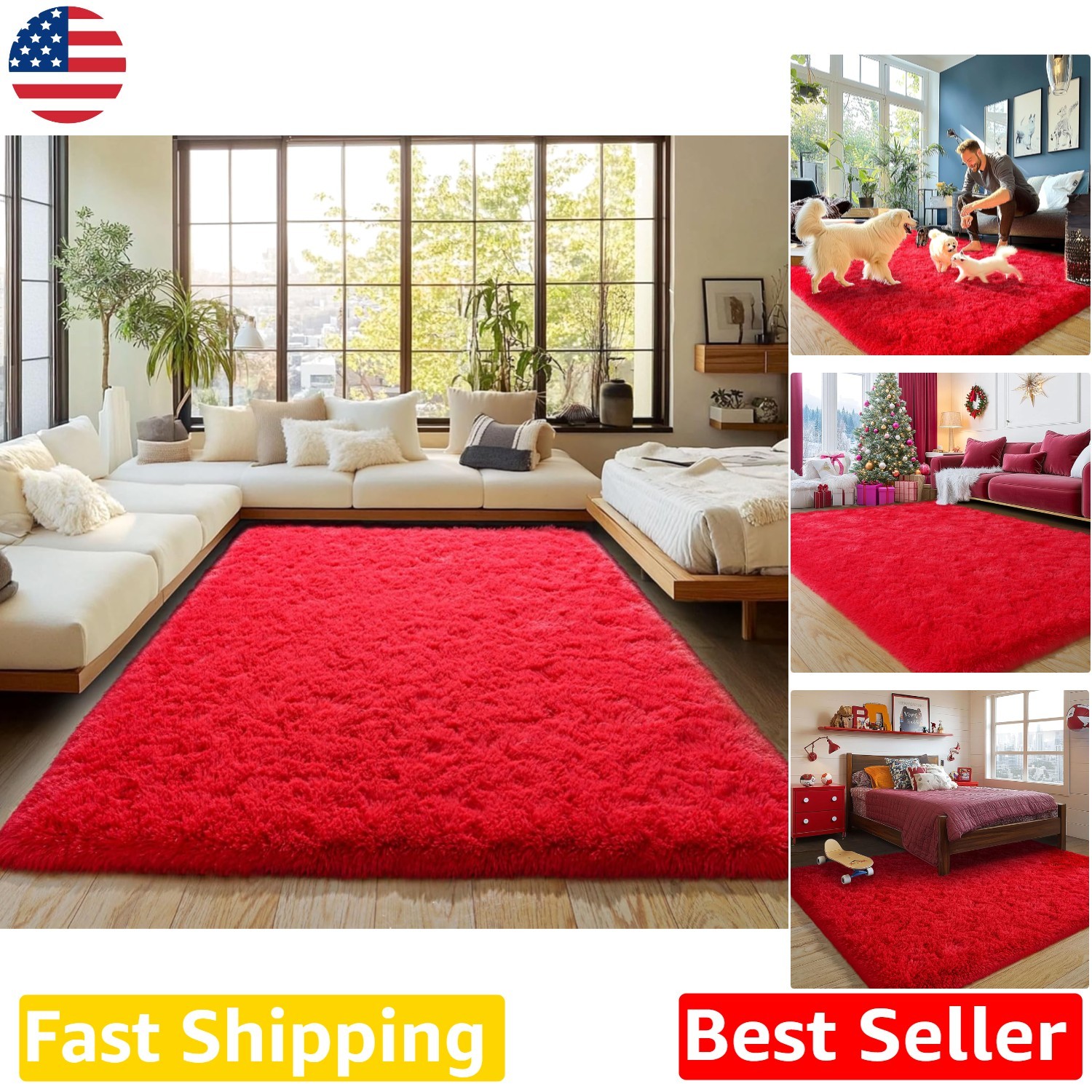 Cozy Red Microfiber Rug 5×7 – High Density Sponge, Water Resistant, Easy Care