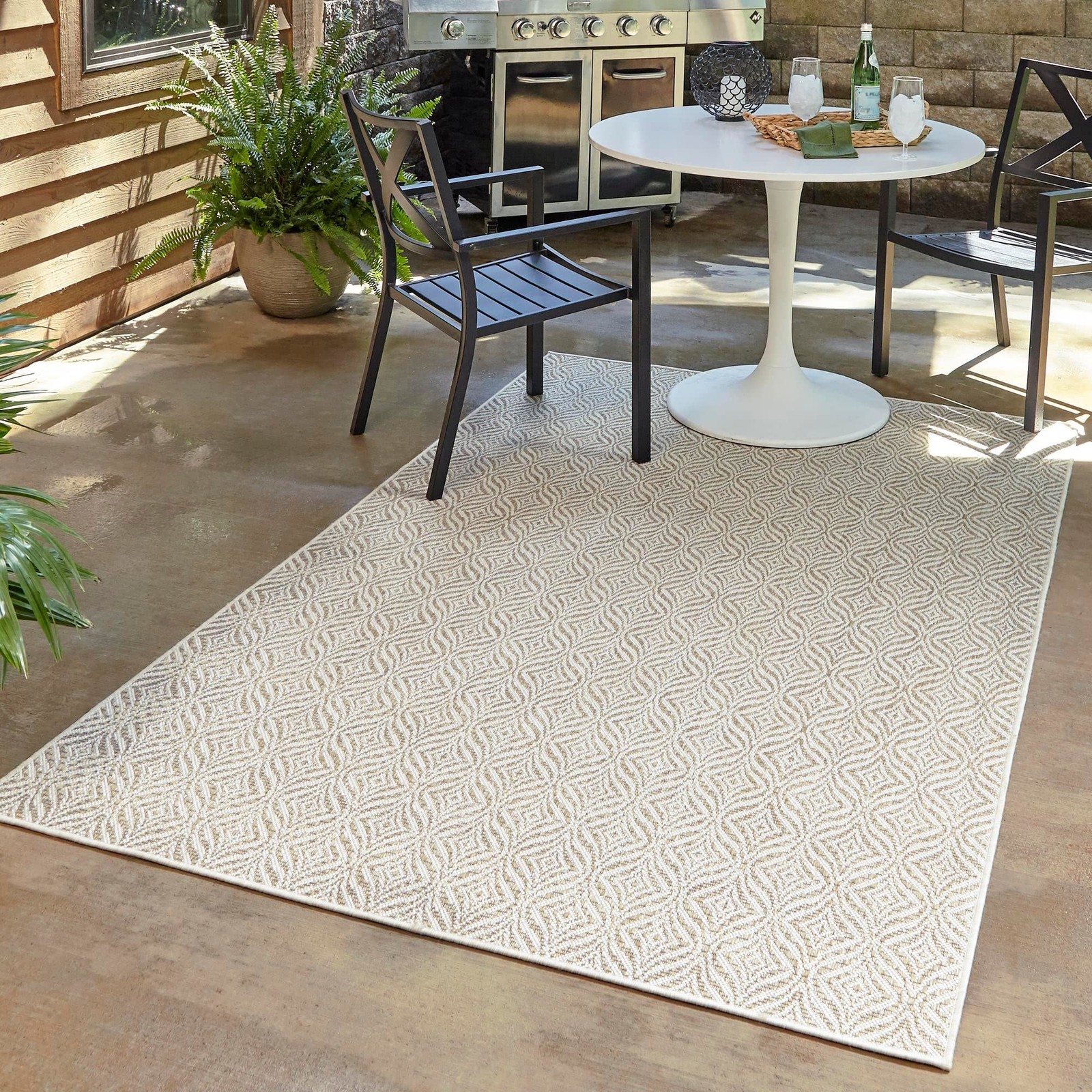 Outdoor Trellis Collection Area Rug – Deco Trellis (9′ x 12′ Rectangle, Taupe…