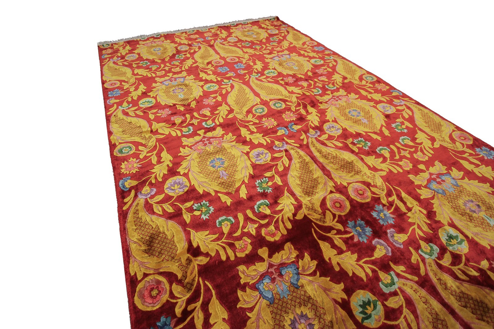5×8 Vintage Art Nouveau Chinese Handmade Silk Rug Red Art Deco c.1965