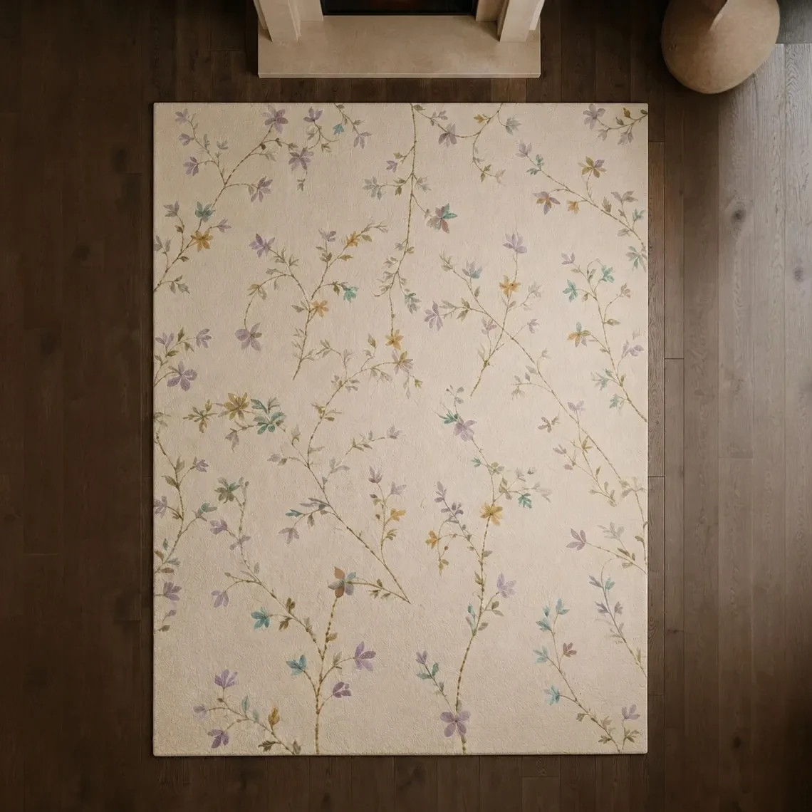 Hand Tufted Floral Wool Rug Cream Botanical Pastel Area Living Room Decor Carpet