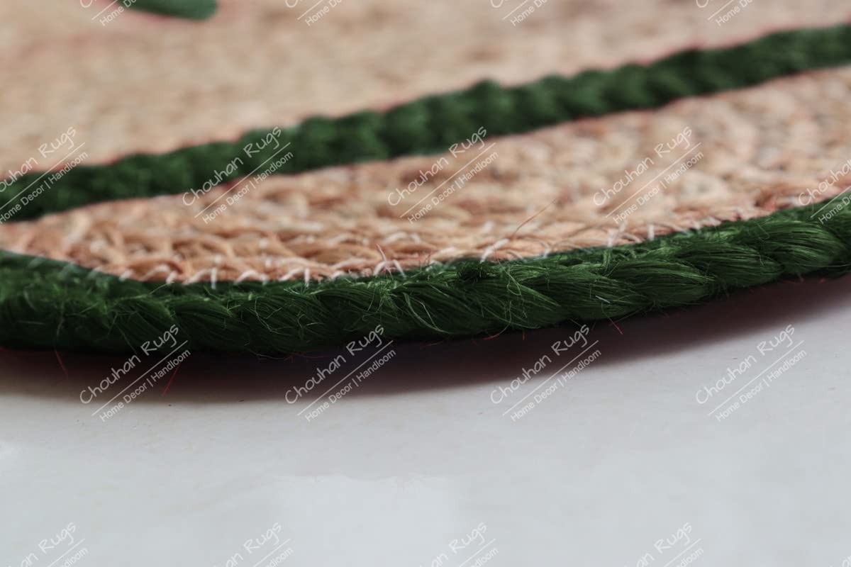 Chouhan Rugs 2×3 Green Scalloped Jute Hand Braided Runner Rug