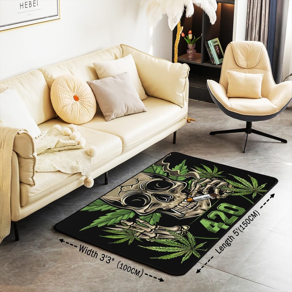 Erosebridal Leaves Carpet Sugar Skull Area Rug 5X7 Skeleton Bones Living Room