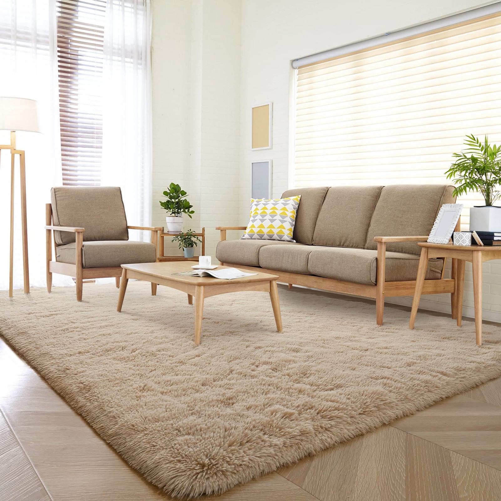 2X3 Rug Small Beige Rug Fluffy Rugs for Bedroom Kicthen 2 x 3 Feet Light Tan