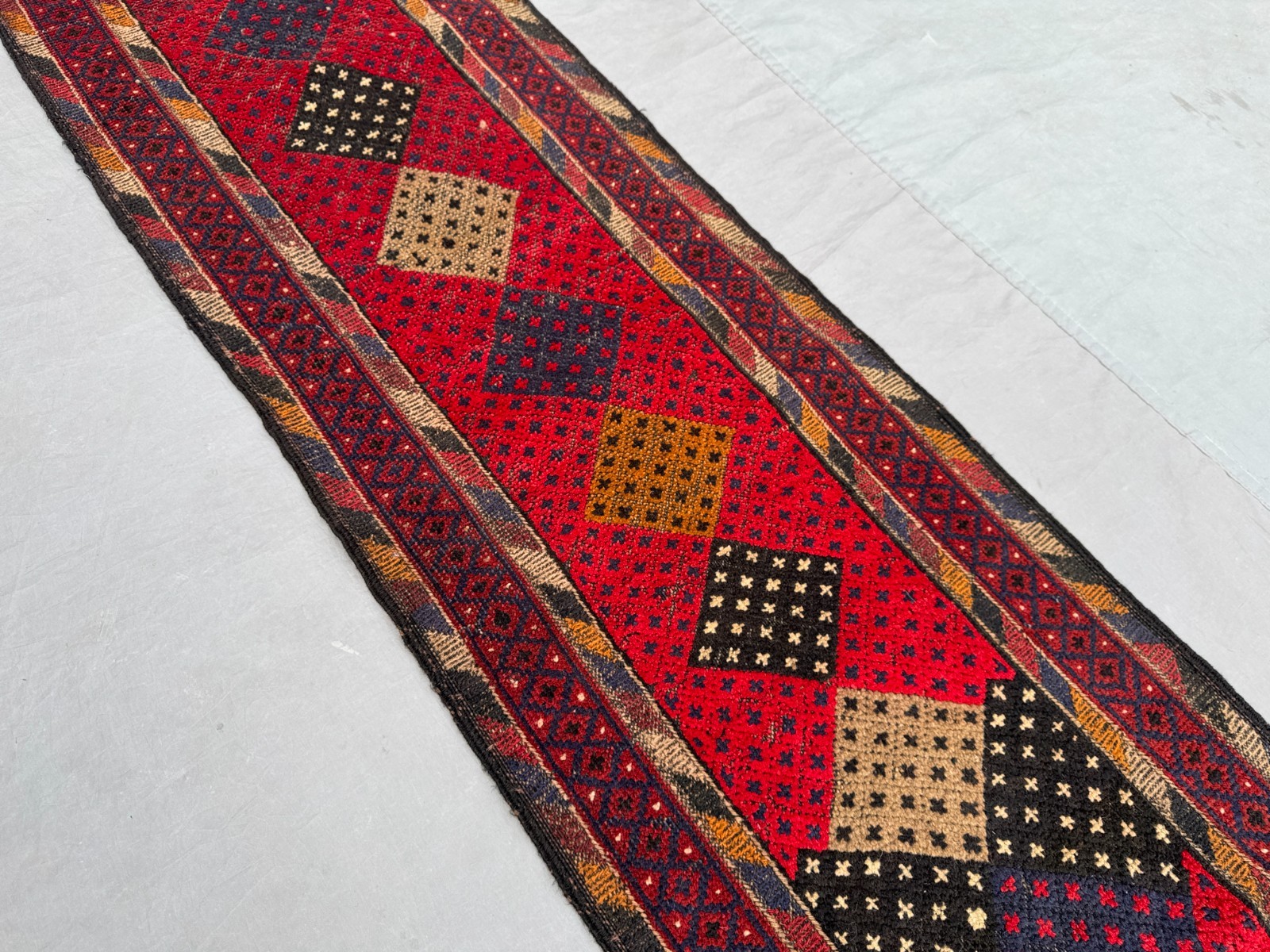 2 x 8’7 Ft Bold Mishwani Tribal Runner Rug- Vintage Afghan Geometric Wool Carpet