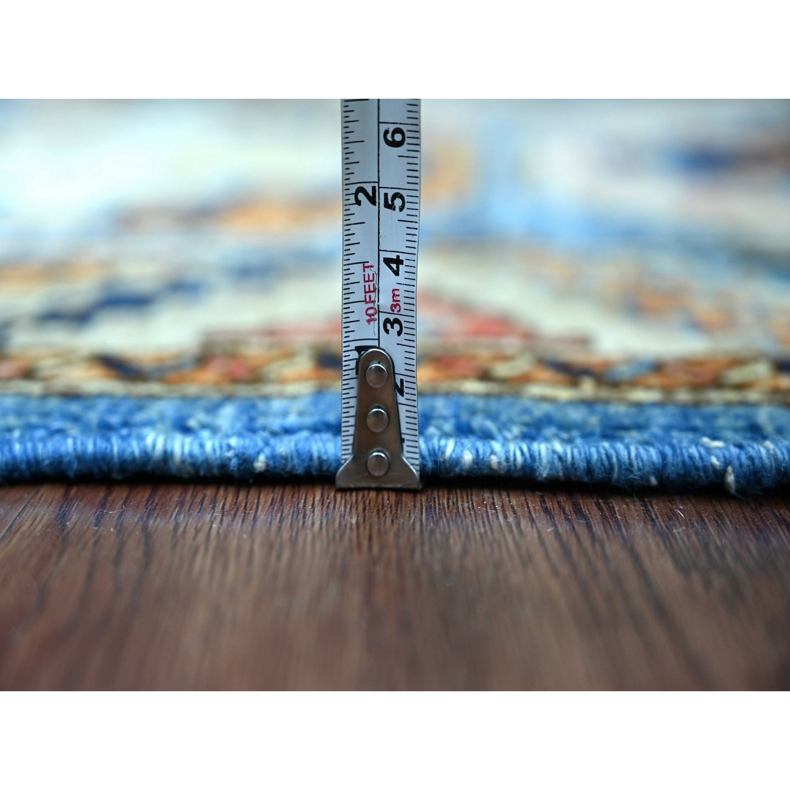 2’8″x7’4″ Blue Hand Knotted Afghan Ersari Elephant Feet Design Wool Runner Rug