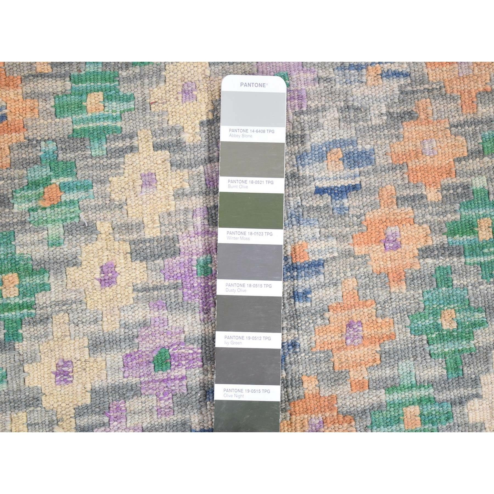 10’3′ x 13’5″ Gray Afghan Kilim Pure Wool Hand Knotted Oriental Rug R80087