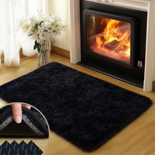 Black Rugs for Bedroom, 2×3 Feet Fluffy Area Rugs for Living Room, Soft Shag