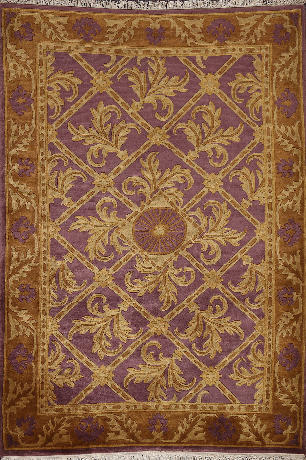 Luxury Nepalese Indian Area Rug Hand-Knotted Purple/ Gold 4×6 ft
