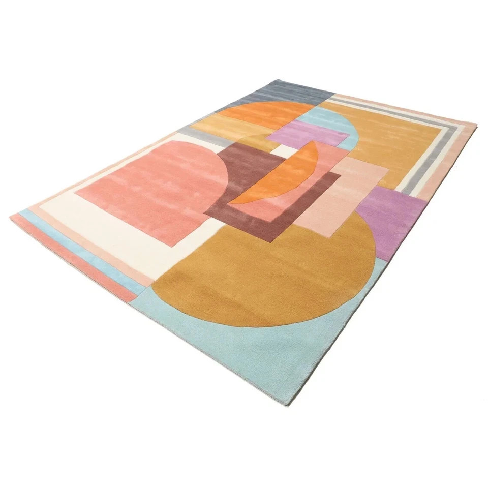 Modern Abstract Tufted Wool Rug Pastel Geometric Handmade Area Carpet