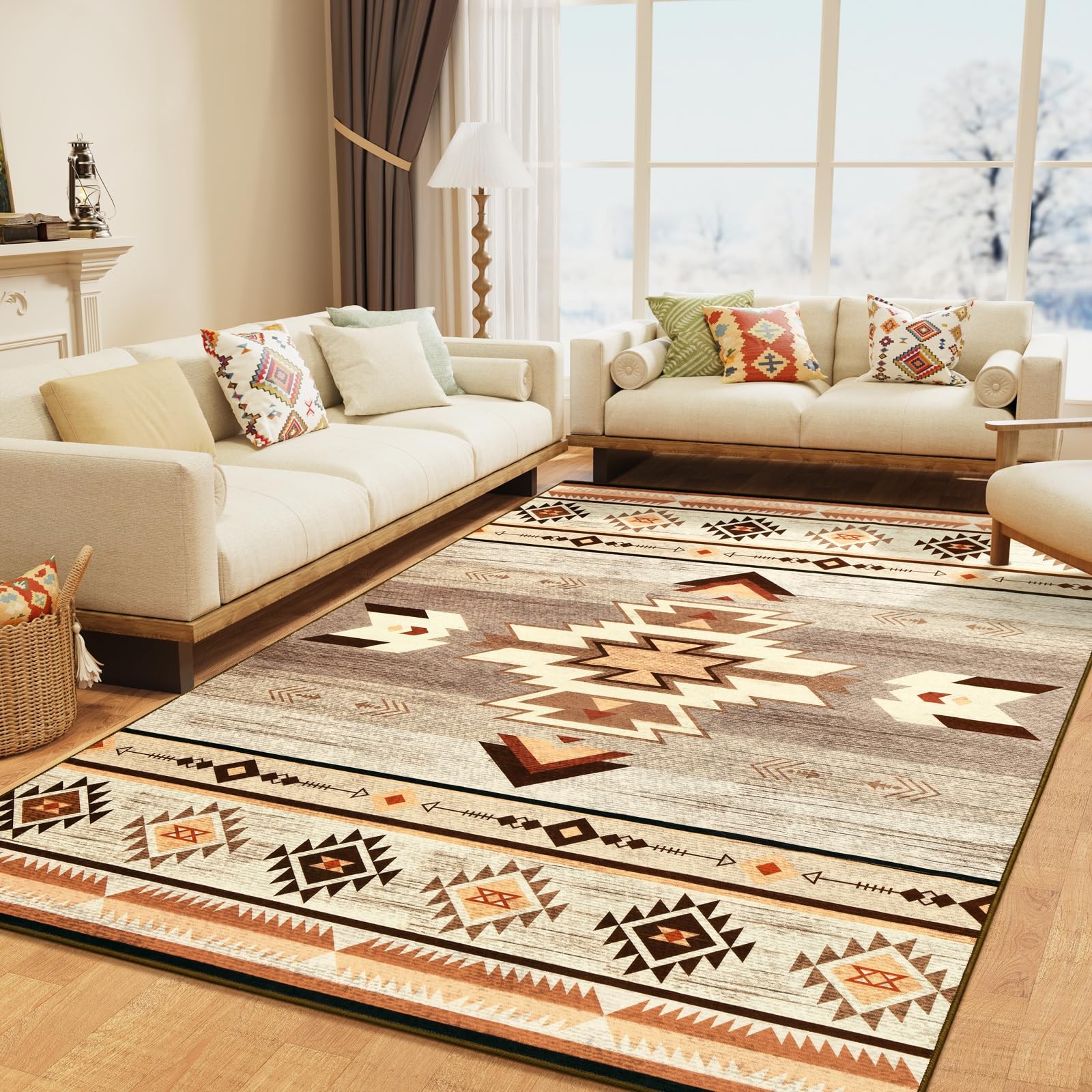 B BENRON Western Rugs for Living Room, Non Slip Rustic Rug for Bedroom Dining…