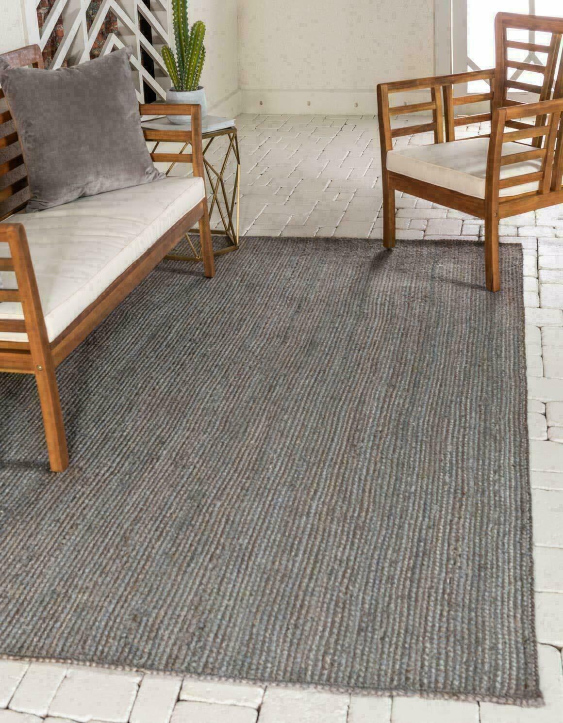 Rug Jute Gray Dye Rectangle Hand Braided Farmhouse Area Rug Rustic Look Rug