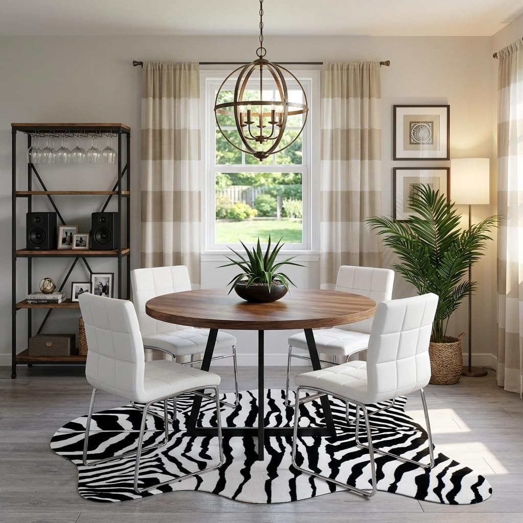 Modern Minimalist Zebra Pattern Rug 4’7”x5’3” – Lightweight and Easy Care