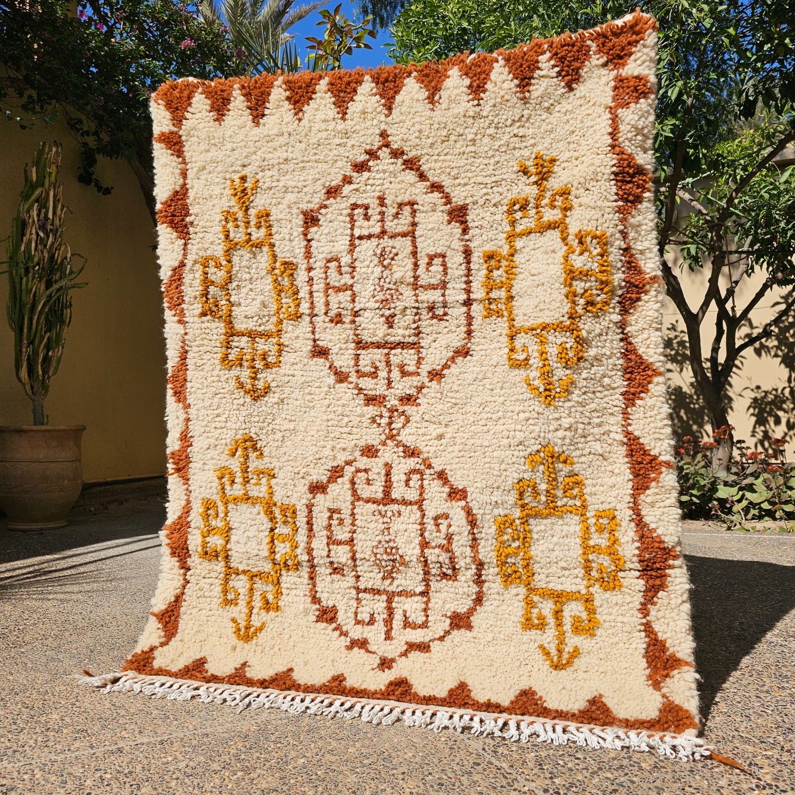 Small Moroccan Beni Ourain Rug 3×4, Brown Wool Berber Rug, Rustic Neutral Rug