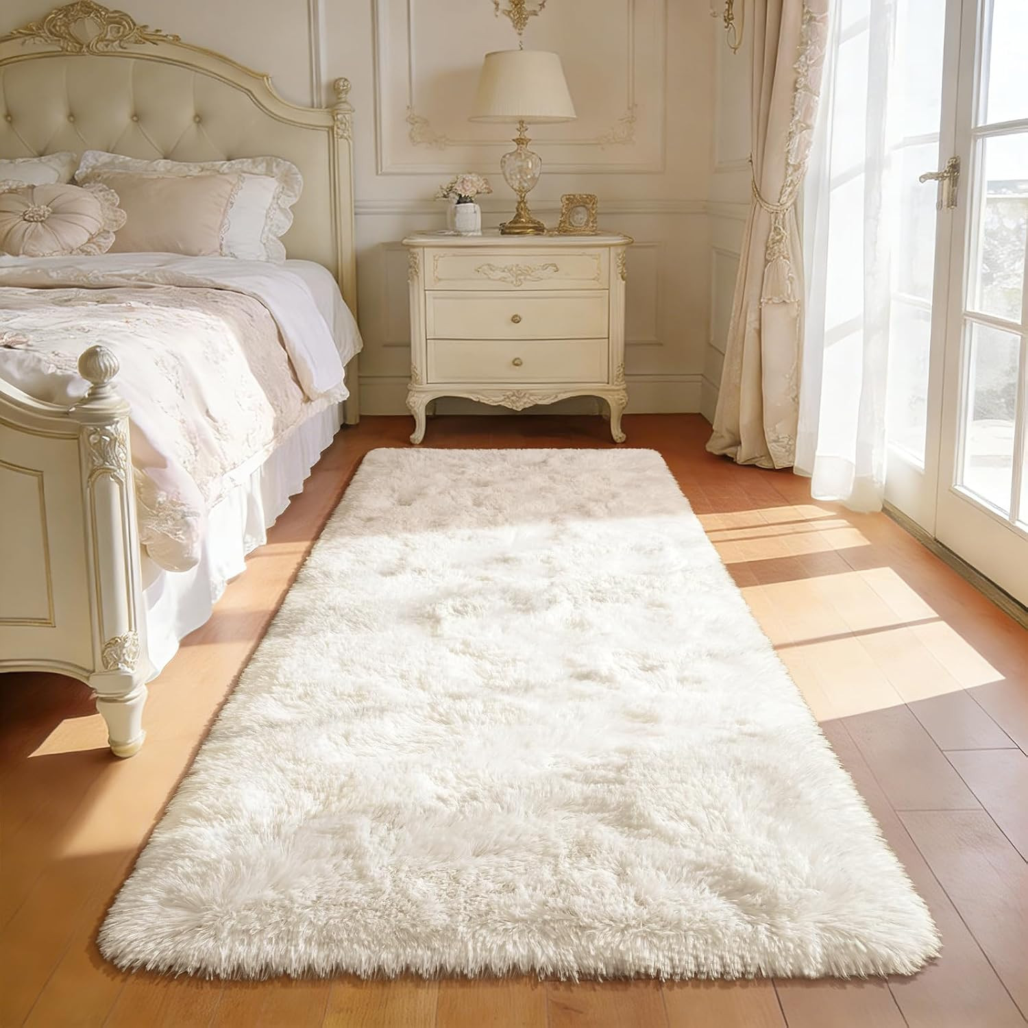 Fluffy Runner Rug for Bedroom Living Room, 2X6 Feet Dark Purple Shag Area Rugs,