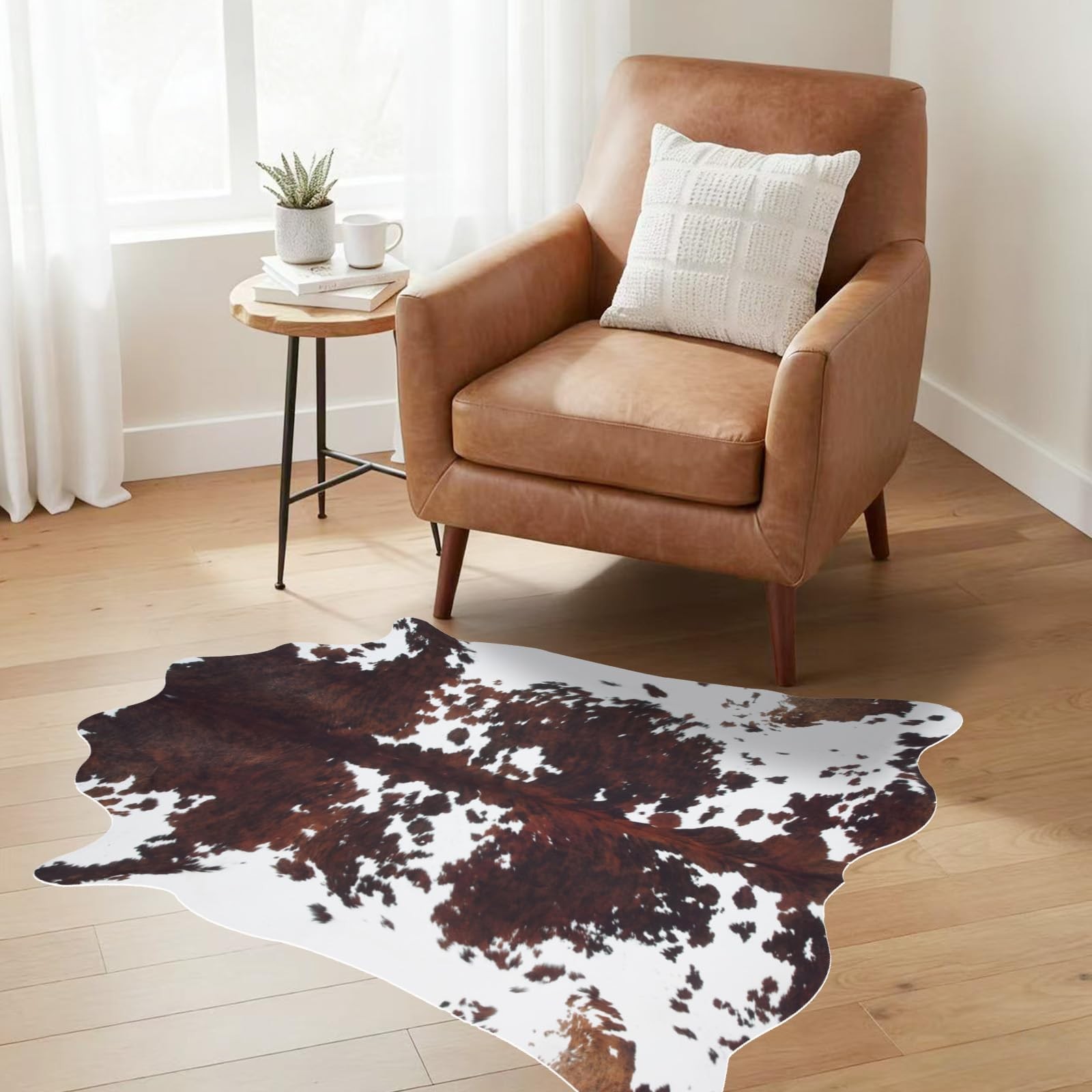 Faux Cowhide Rug Small 2.3×3.6 Ft Western Home Decor Cow Hide Carpet Brown