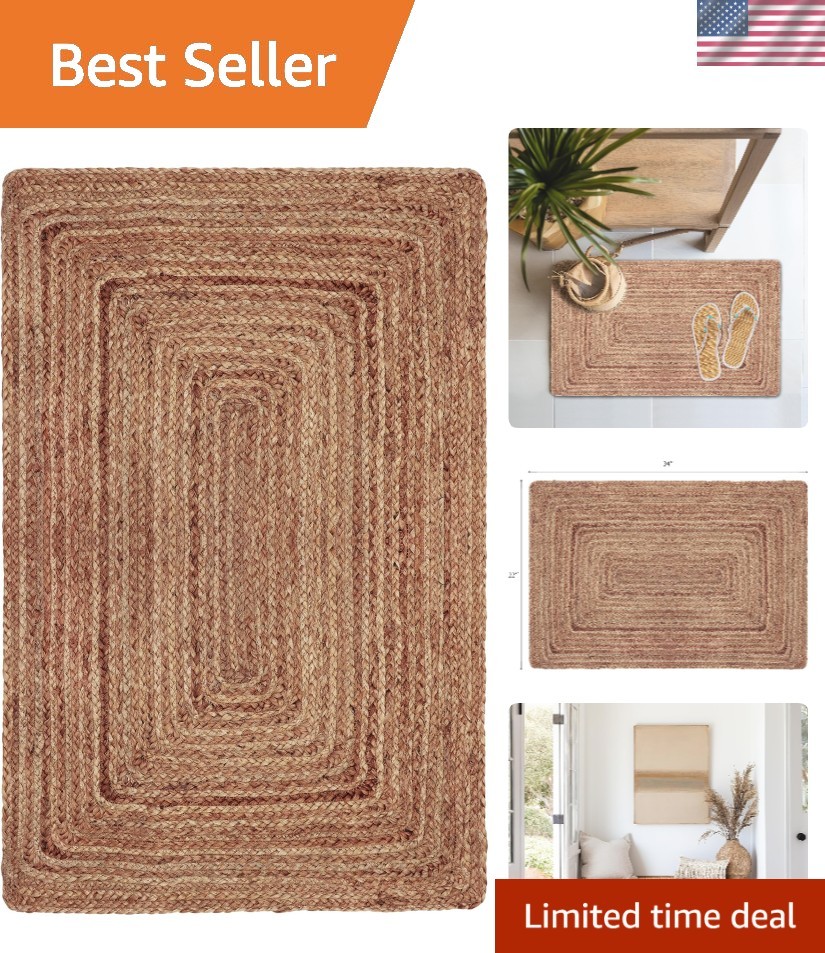 Jute Rug – Braided Handwoven 100% Jute Door Mat – 22×34 inches | Neutral Reve…
