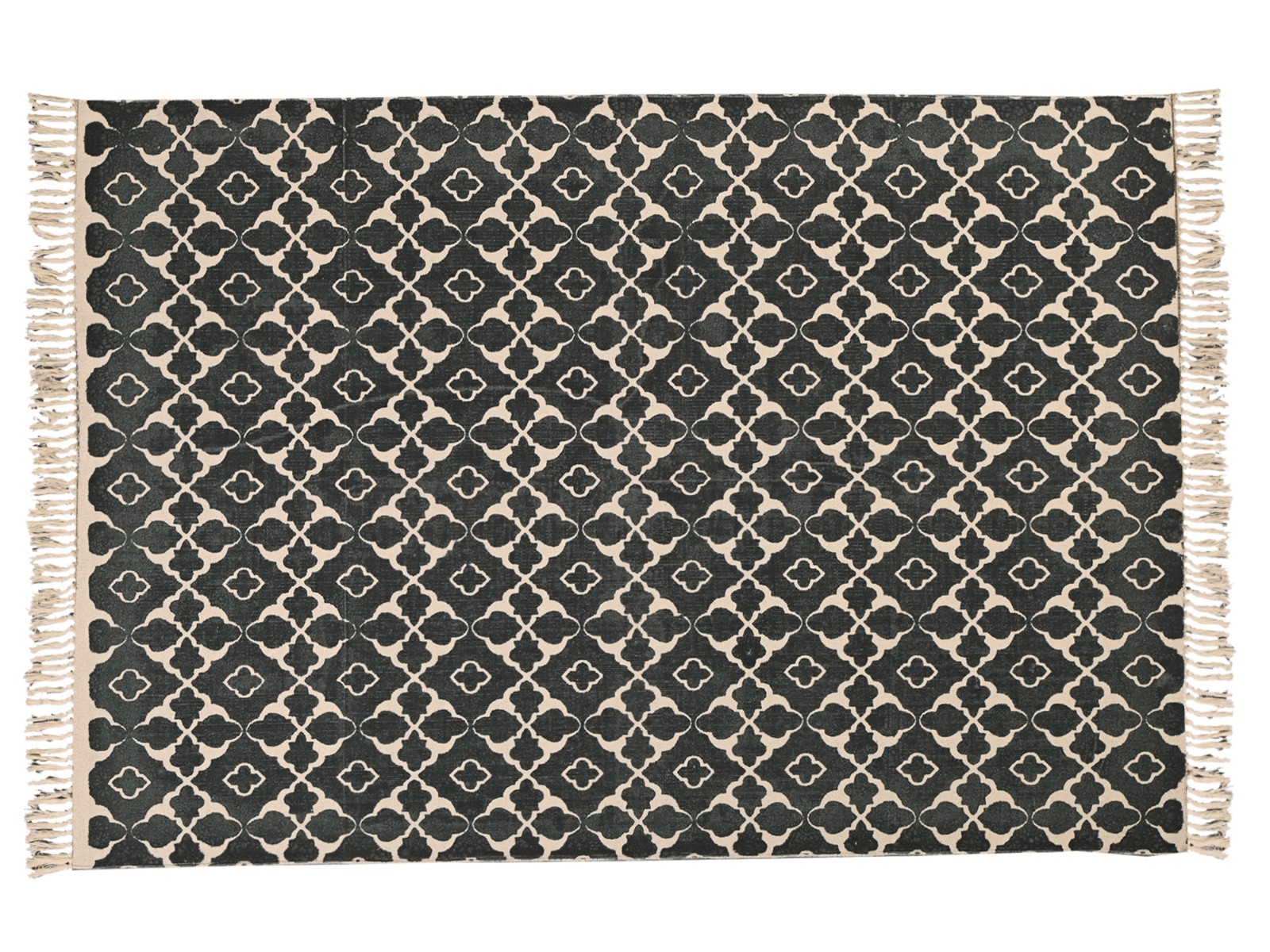 Handmade Black Cotton Area Rug Moroccan Trellis Flatweave Boho Farmhouse Rug