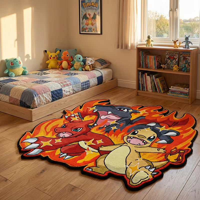 Charizard Family Rug Pokémon Anime Floor Mat Kids Room Decor Non-Slip Carpet