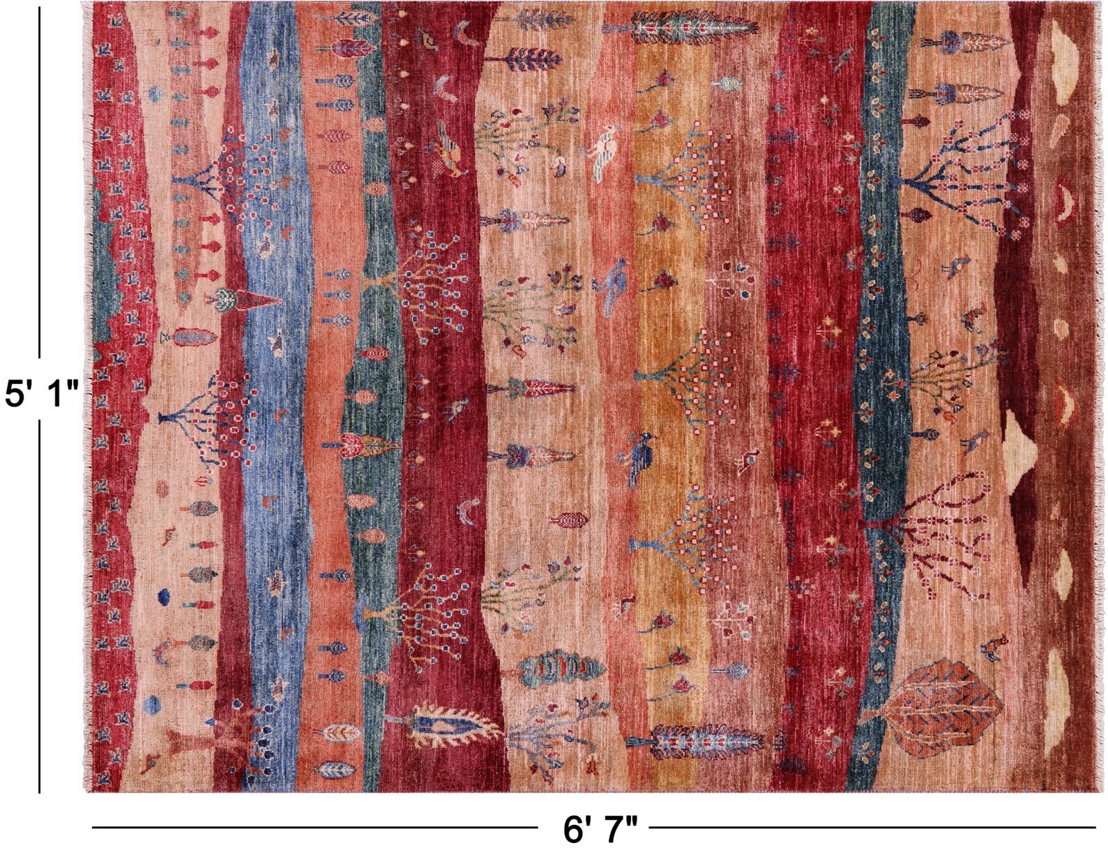 5′ 1″ X 6′ 7″ Gabbeh Tribal Hand-Knotted Wool Rug – Q23277