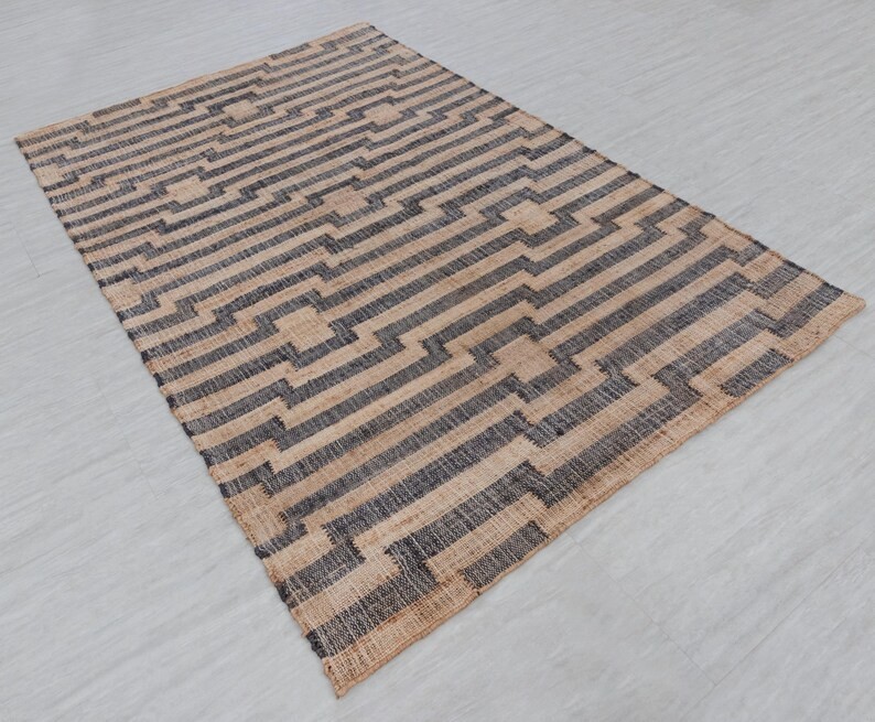 Handmade Checkered Jute Rug, Flatweave Geometric Jute Rug Runner Custom Jute Rug