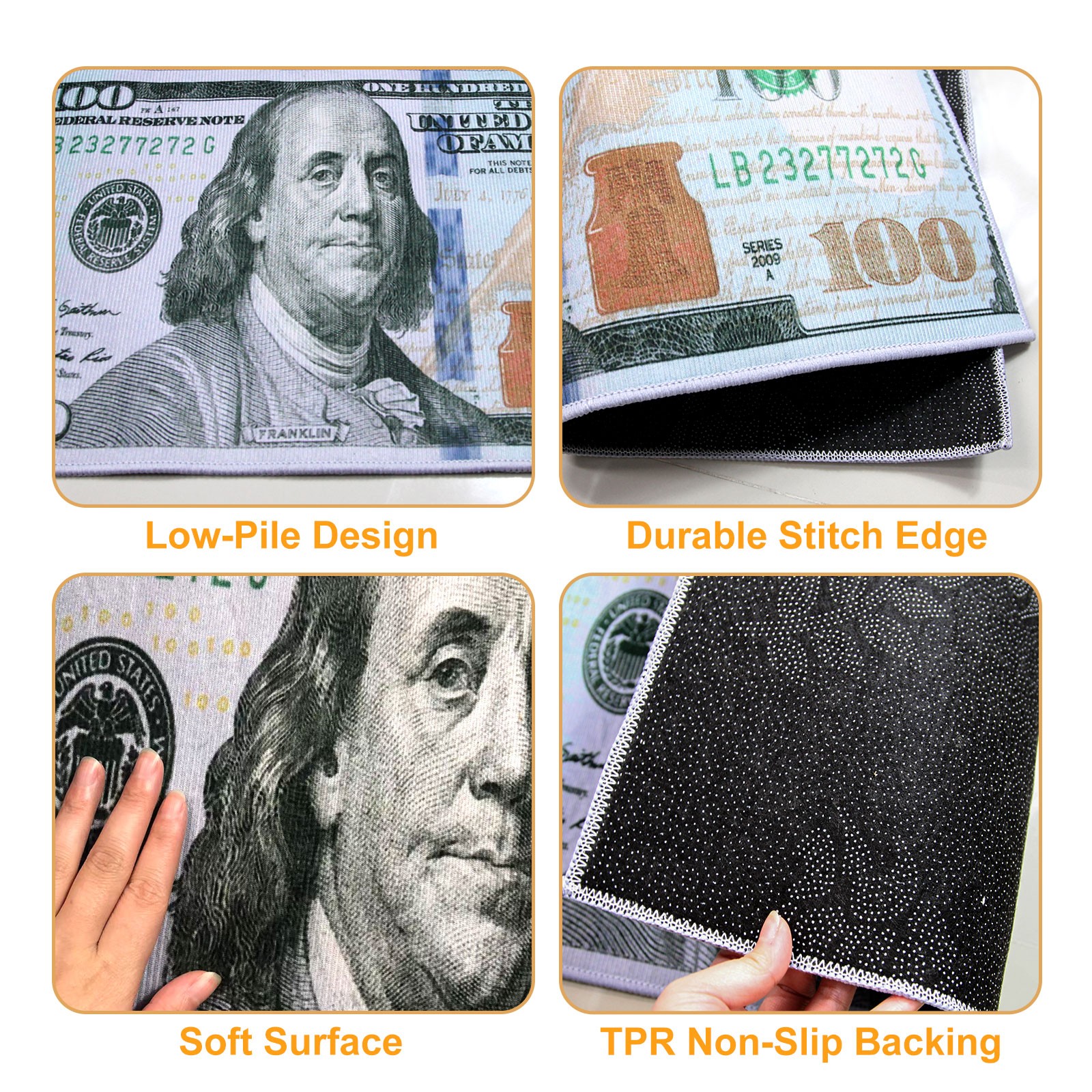 100 Dollar Bill Money Area Rug Carpet Floor Mat Home Decoration 23.8×15.9″ NEW