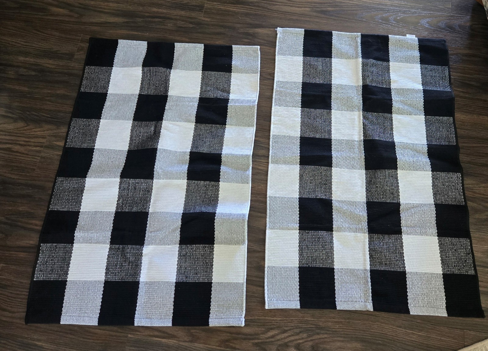 Farmhouse/Cottagecore Style White & Black Plaid Cotton/Poly Area Rugs Set of Two