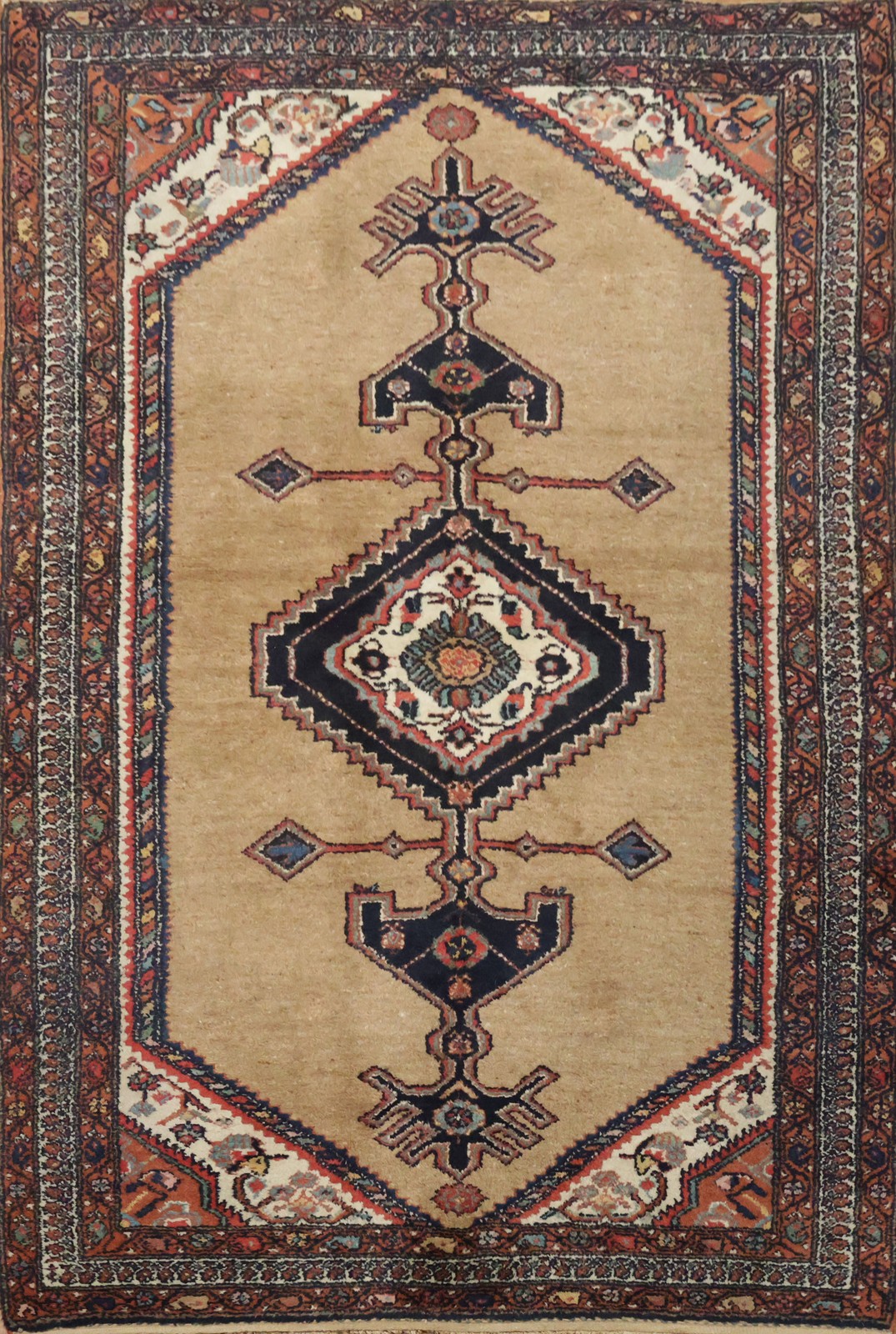 Geometric Wool Area Rug 4×7 Ft Hand-Knotted Tribal Oriental Carpet Accent Rug