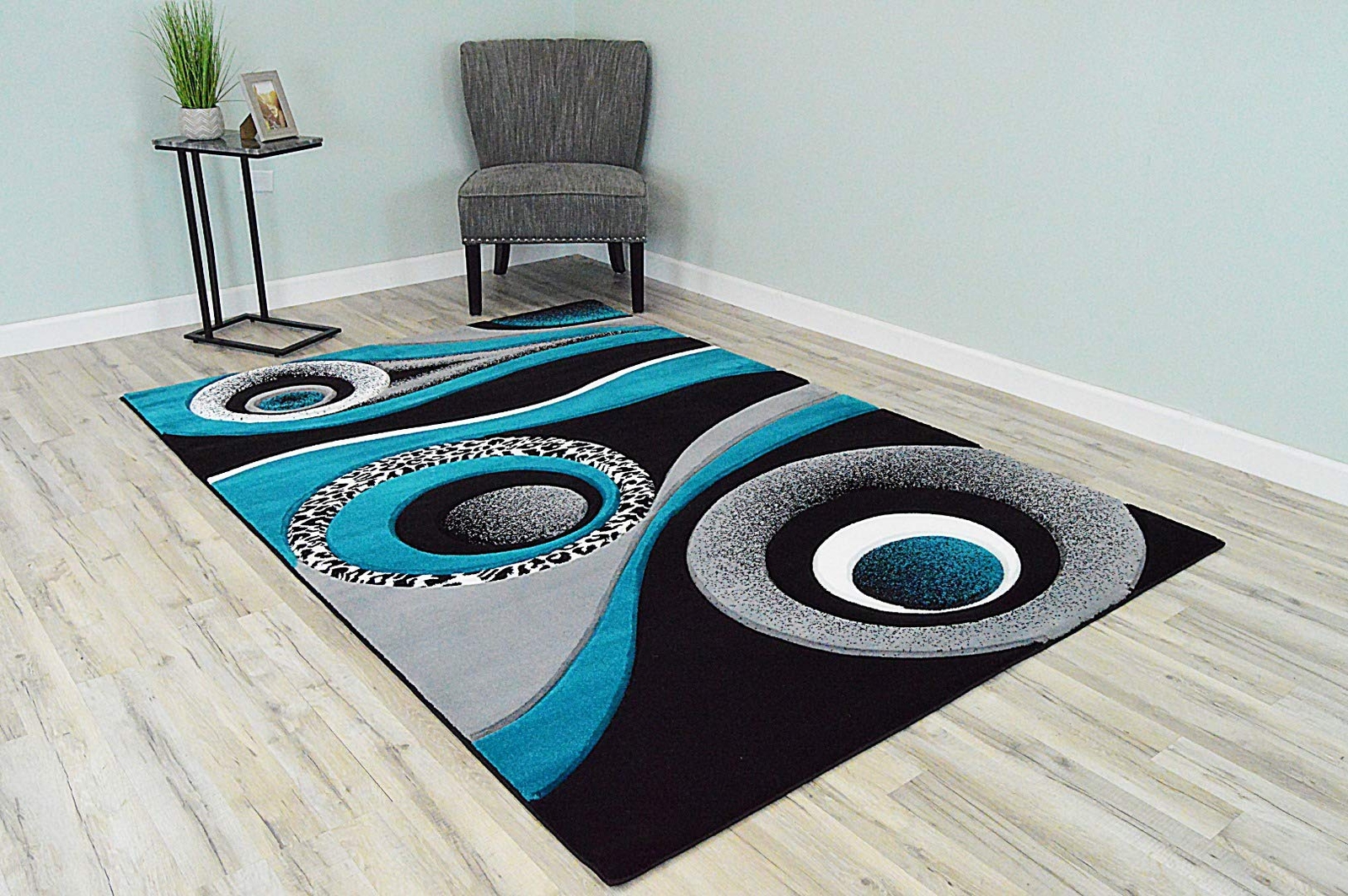 Premium Carved Modern Contemporary Abstract Rug 1504 5’3”x7’6” turquoise