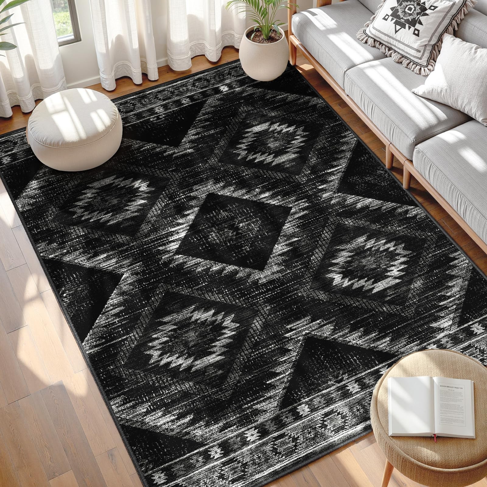 BESTSWEETIE 5’x7′ Washable Area Rug for Living 5′ x 7′ (Rectangular), Black