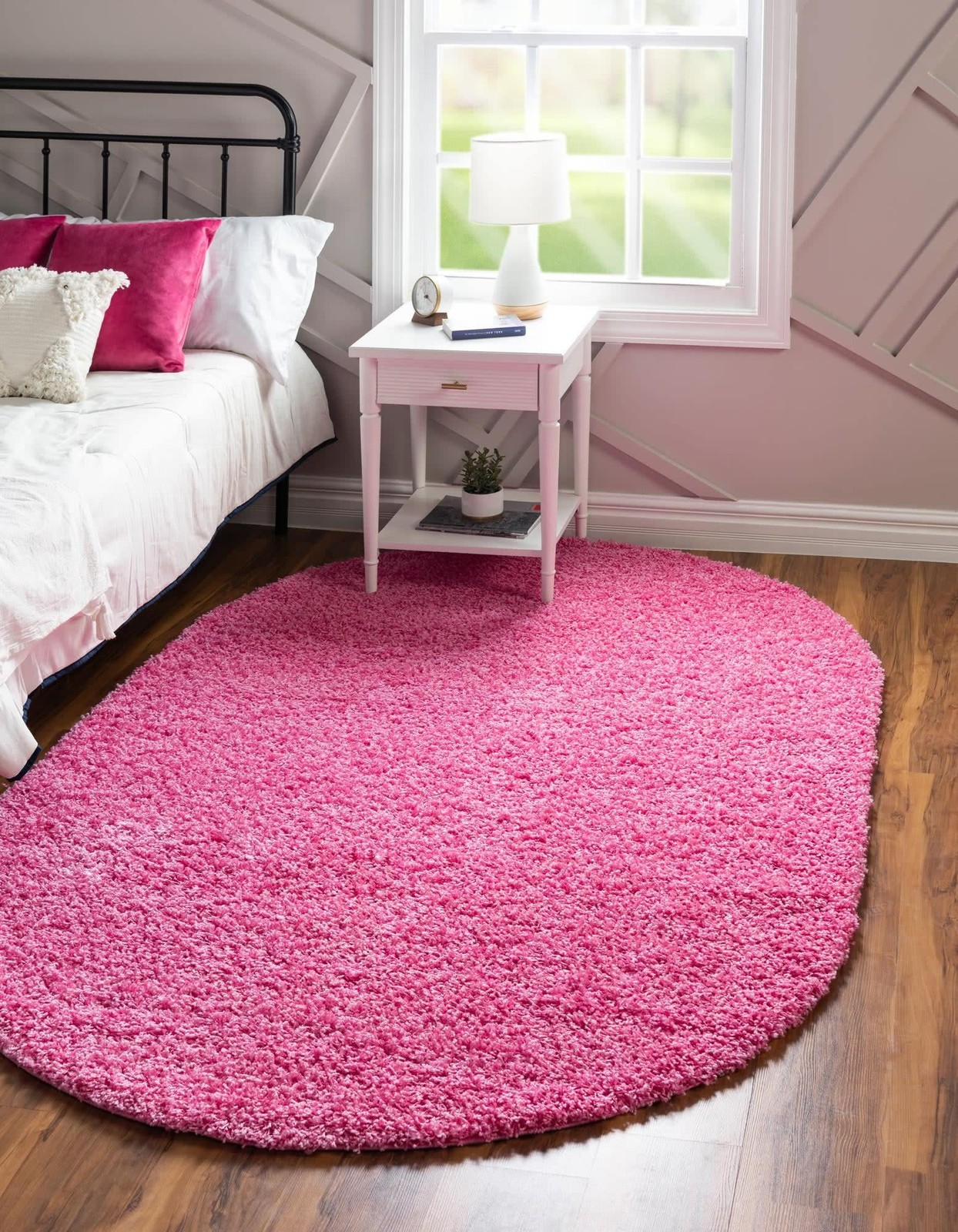 Unique Loom Solo Solid Shag Area Rug 5’1″ x 8′ Oval Taffy Pink Polypropylene