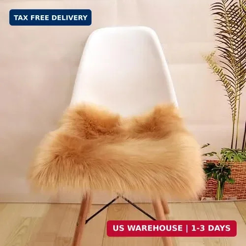 Faux Fur Sheepskin Square Chair Cover Seat Pad Wool Area Rugs Mat Carpet (Khaki,