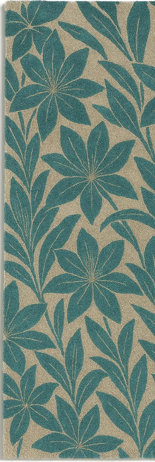 Hand Tufted Floral Rug | Teal & Beige Botanical Carpet