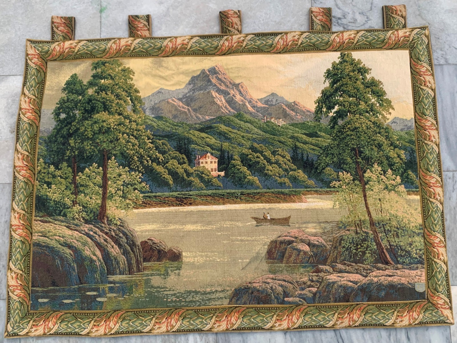 Vintage French Pictorial River side View Home Decor Tapestry 3x4ft