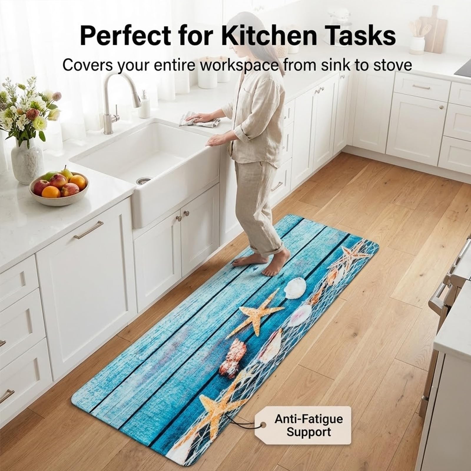2′ x 6′ Flannel Starfish Seashell Wood Carpets Bath Mat Bath Rugs Anti-Slip Kitc