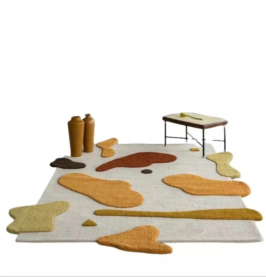 Hand Tufted Wool Abstract Area Rug Modern Beige Neutral Carpet Custom Sizes