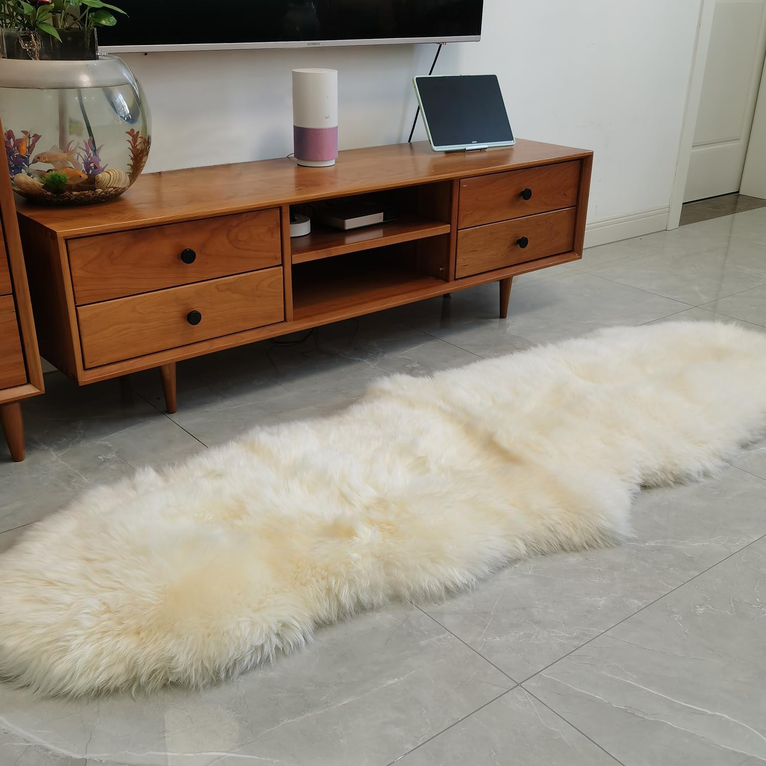 Genuine Australian Sheepskin Rug, Real Lambskin Area Rug 2×6 Ft Natural White