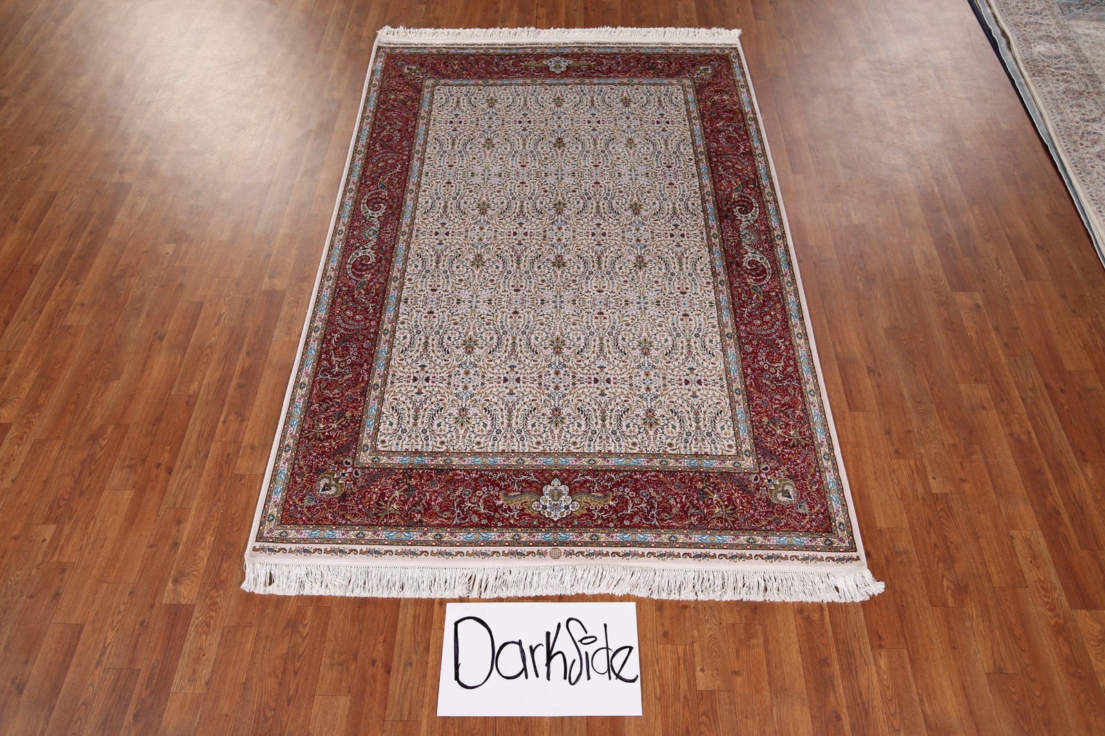90% Silk Floral Ivory/ Burgundy Traditional Turkish Rug Oriental Carpet 5’x8′