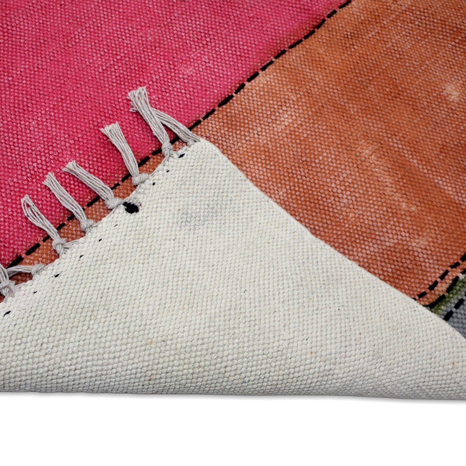 Handmade Kantha Cotton Rug Geometric Modern Rug Hand Embroidered Kantha Rug
