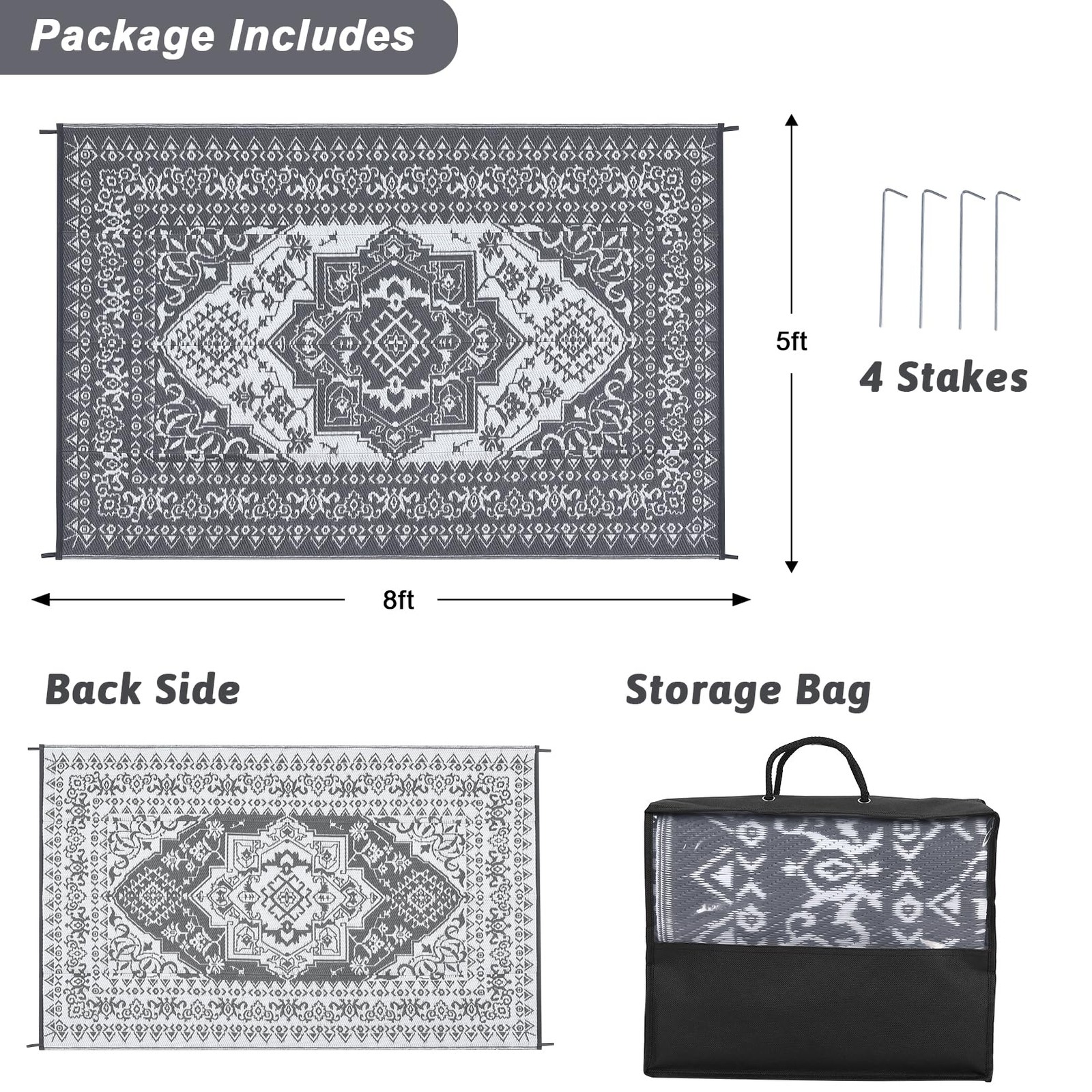 Outdoor Waterproof Patio Area Rug 8×10/9×12/9×18/10×14/20 FT Mat for Camping RV