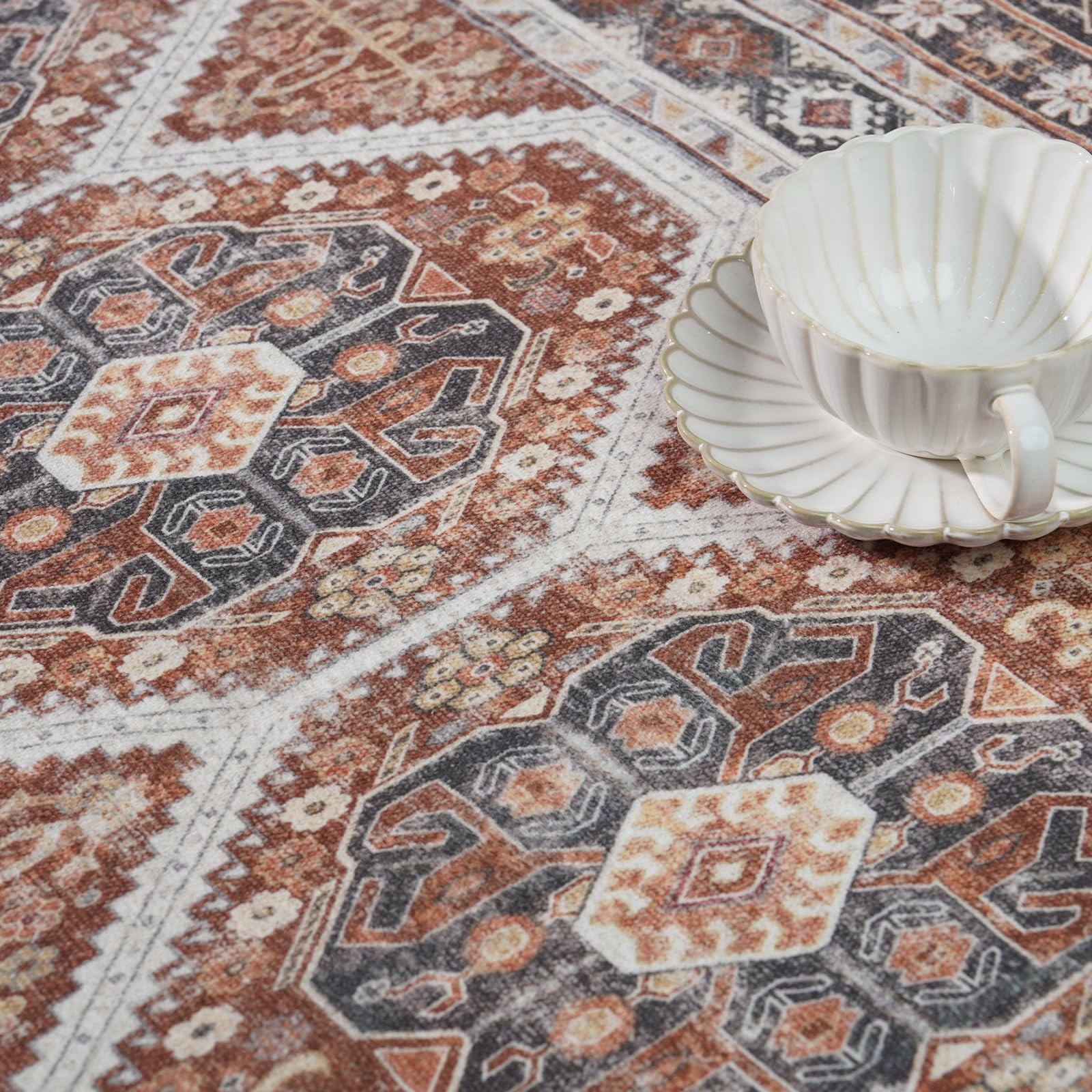 Ksrau 3×10 Runner Rug Washable Vintage: Non Slip Hallway Runners Brick
