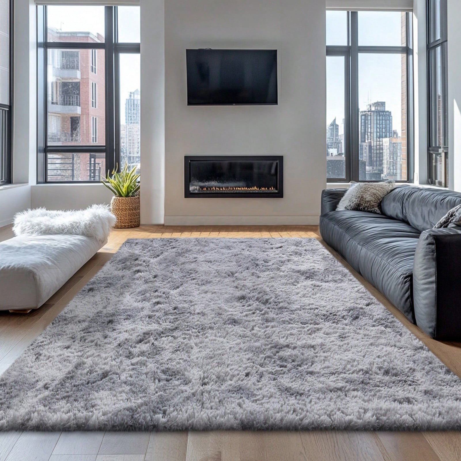 Tie-Dye Light Grey Shag Area Rug 4×6 5×7 6×9 8×10 9×12 Ft Soft Fuzzy Indoor