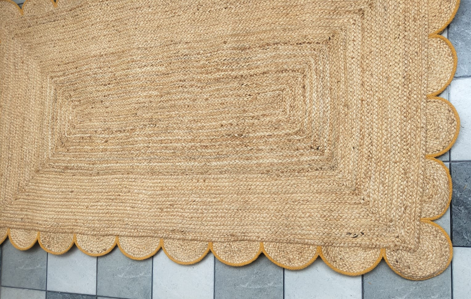 Rug Yellow Design Scallop Jute Rug Rectangle Area Carpet For Living Room Hallway