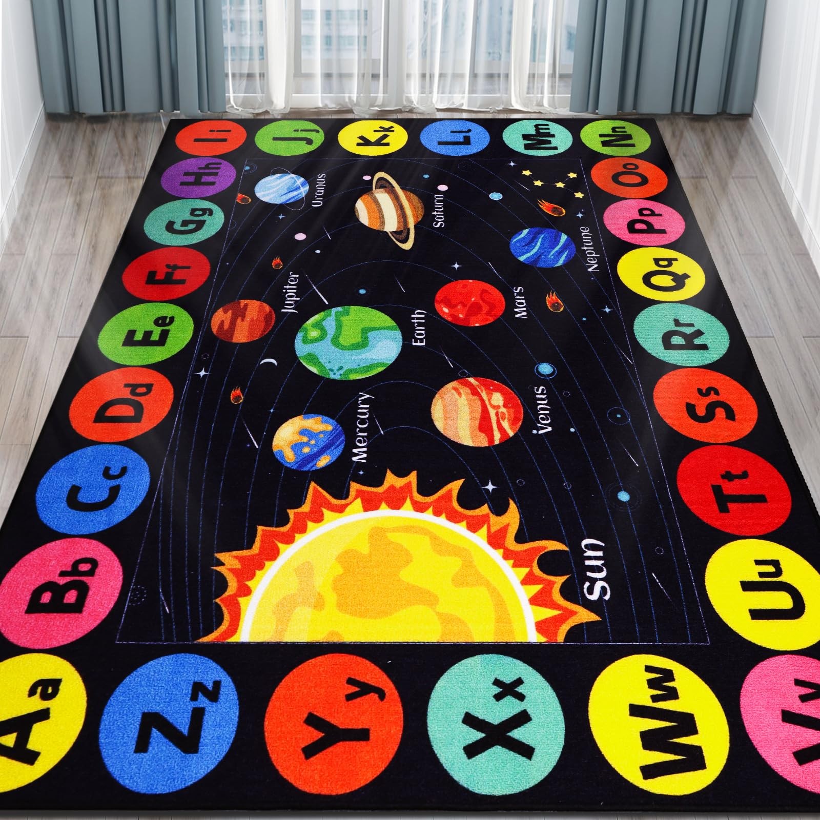 Kids Outer Space Rug Non-Slip 78.7×59 Inch Educational Play Mat for Room